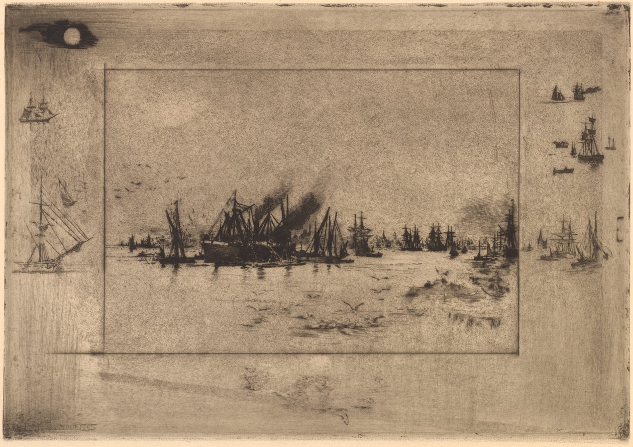 El puerto con gaviotas de Felix Hilaire Buhot