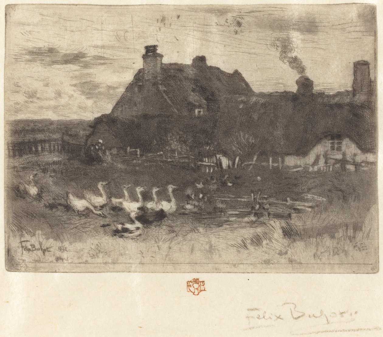 Las pequeñas chozas (Pequeña placa) de Felix Hilaire Buhot