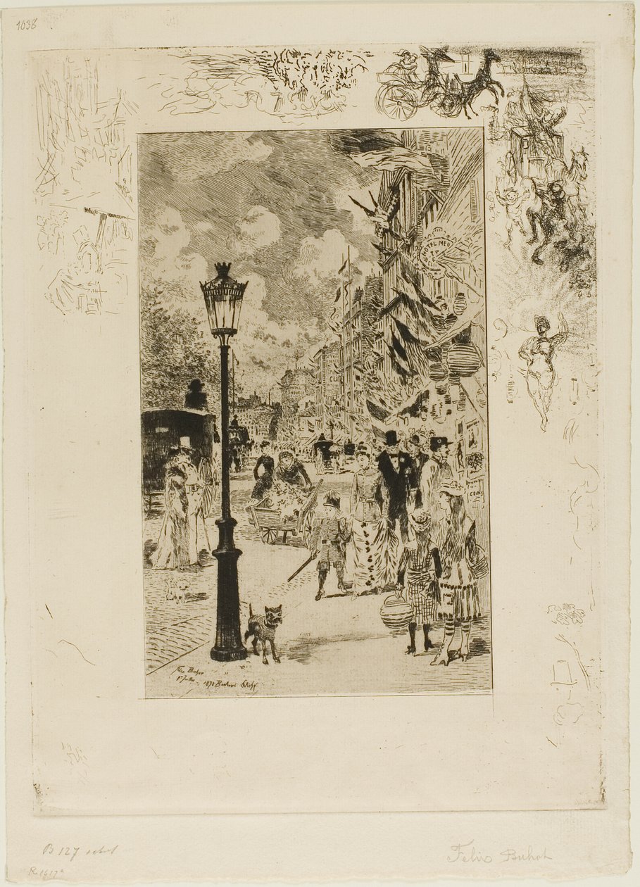 Fiesta nacional en el Boulevard Clichy de Felix Hilaire Buhot