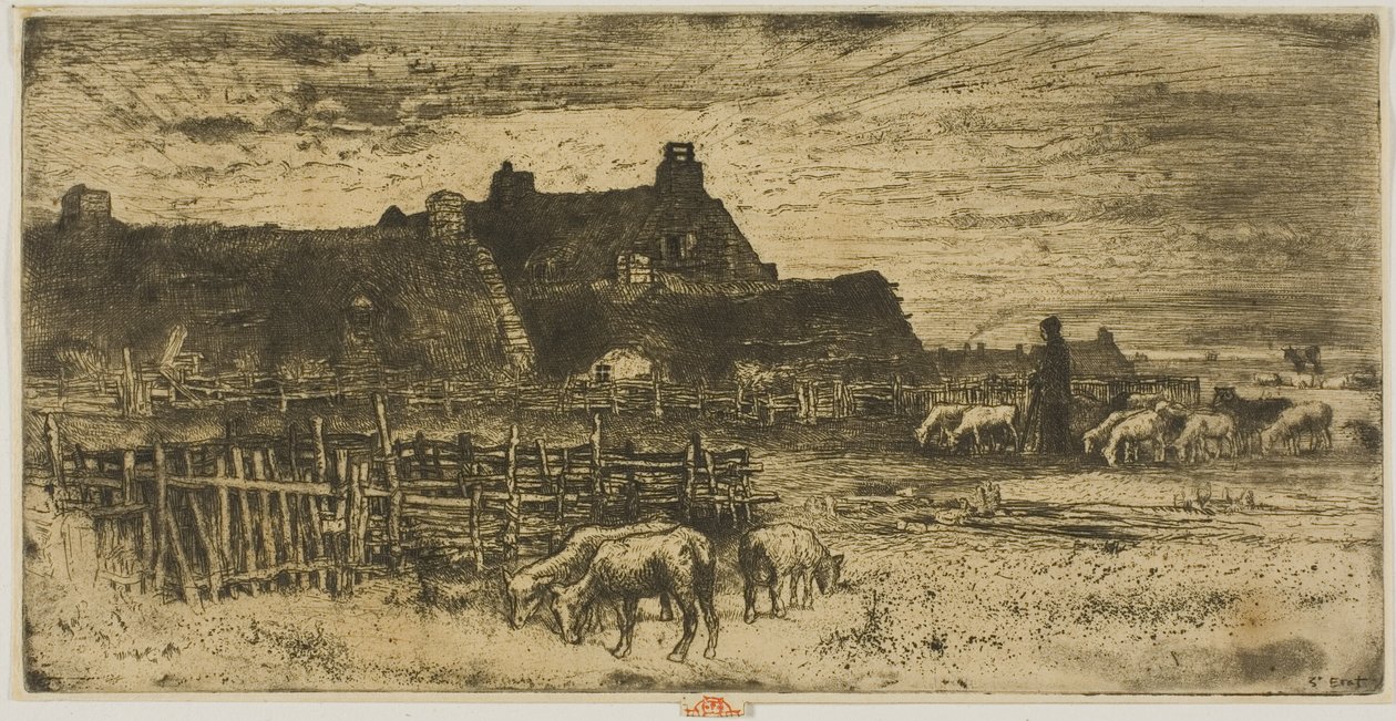 Redil al atardecer de Felix Hilaire Buhot