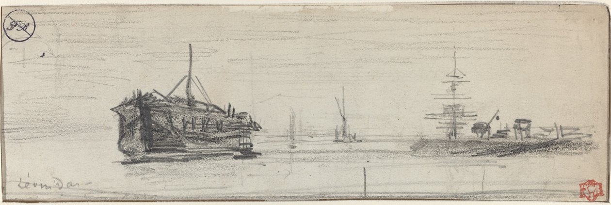 Embarcaciones en el puerto de Londres [recto], c. 1884 de Felix Hilaire Buhot