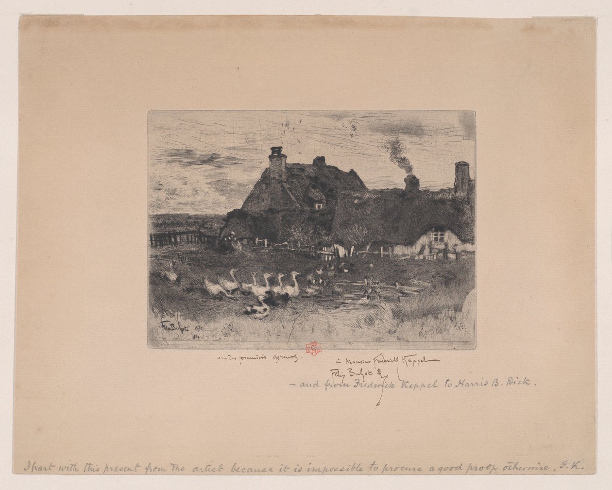 Pequeñas cabañas con techo de paja, 1878 de Felix Hilaire Buhot