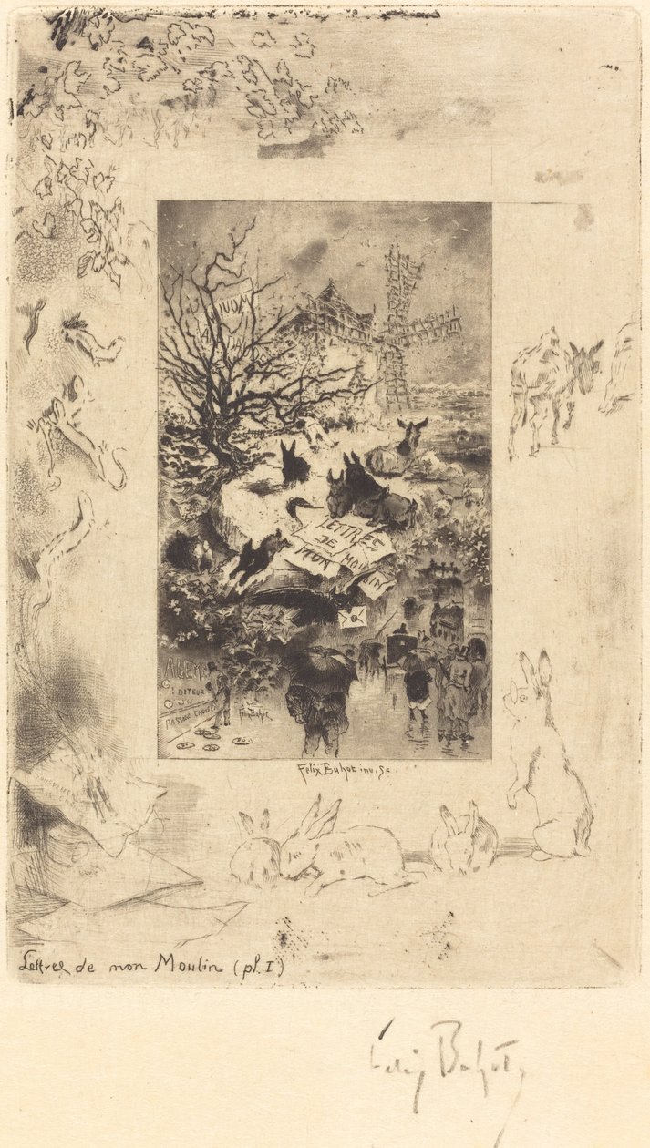 Página de título para Lettres de Mon Moulin, c. 1885 de Felix Hilaire Buhot