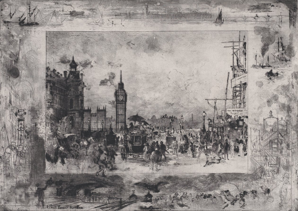 Puente de Westminster, o Torre del Reloj de Westminster, 1860-98 de Felix Hilaire Buhot
