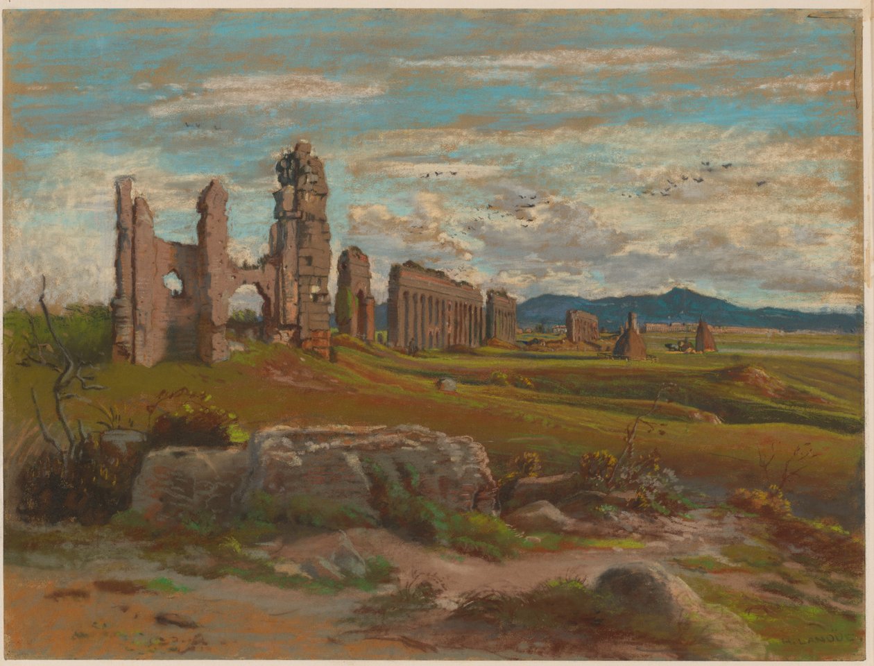 El Aqua Claudia en la Campiña Romana de Felix Hippolyte Lanoue