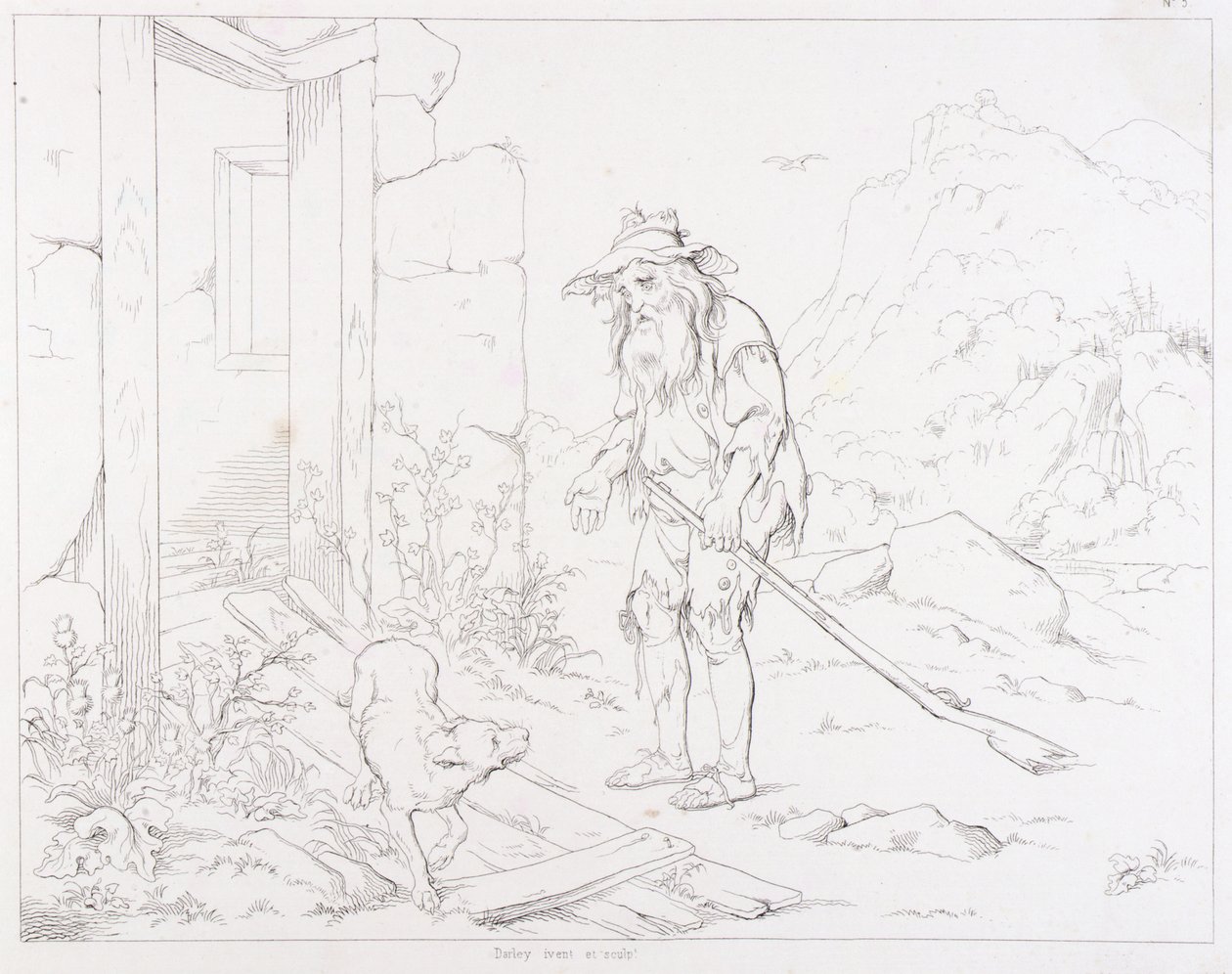 (Rip Van Winkle, ilustración) Rip regresa a su casa en ruinas de Felix Octavius Carr Darley