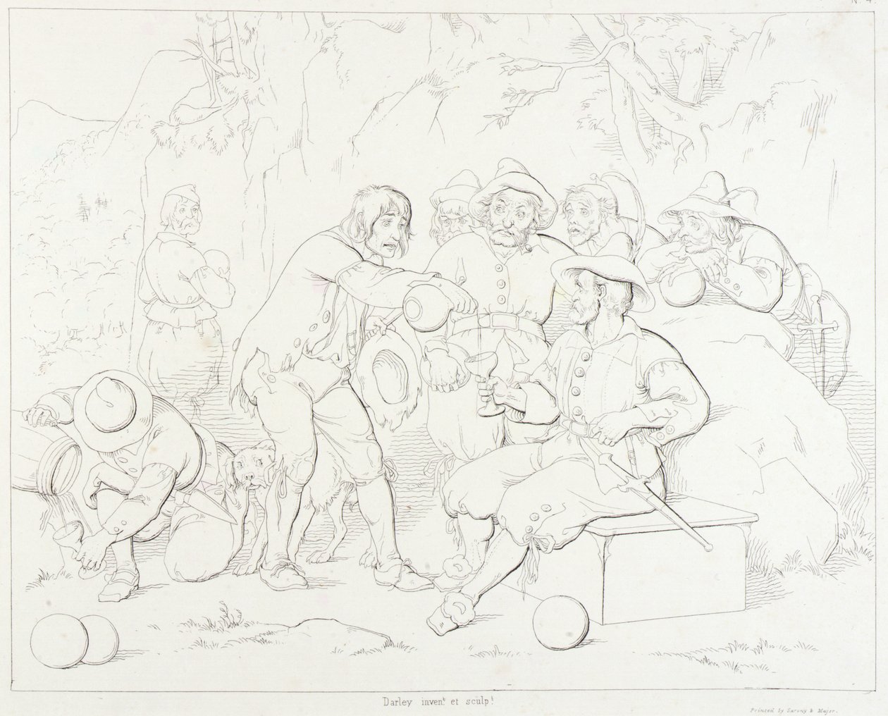 (Rip Van Winkle, ilustración) Rip sirviendo licor a los hombres extraños de las montañas de Felix Octavius Carr Darley
