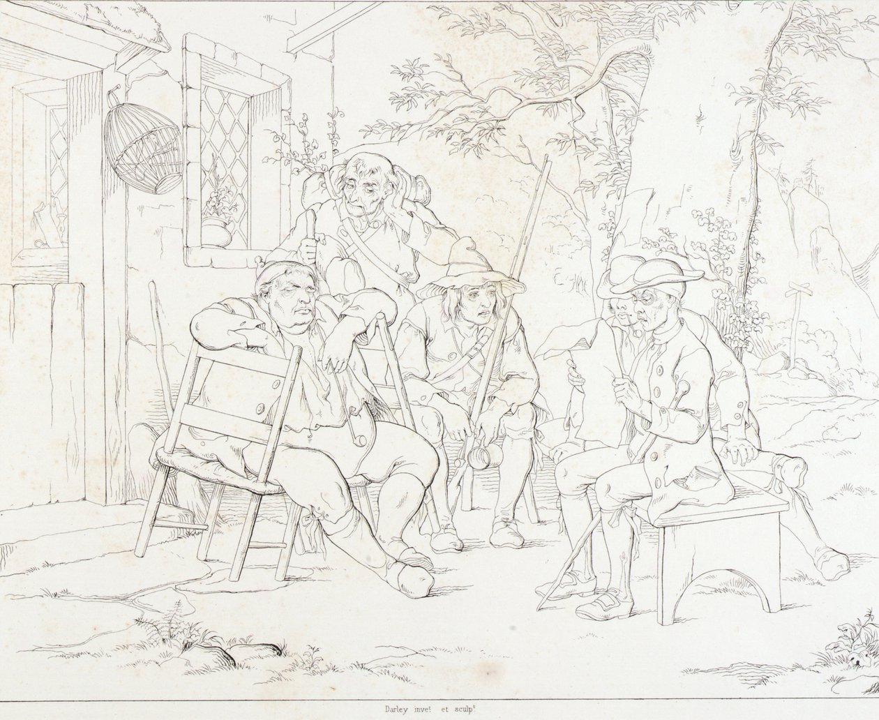 (Rip Van Winkle, ilustración) Rip con Junto en la posada del pueblo de Felix Octavius Carr Darley