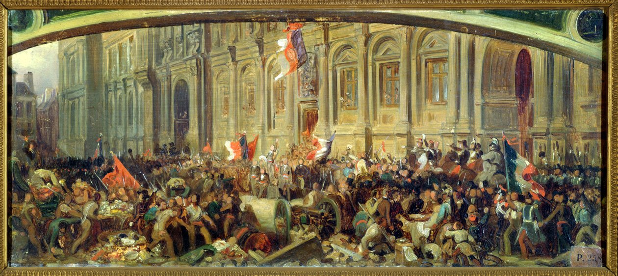 Alphonse de Lamartine (1790-1869) rechazando la bandera roja en el Hotel-de-Ville, París, 25 de febrero de 1848 de Felix Philippoteaux