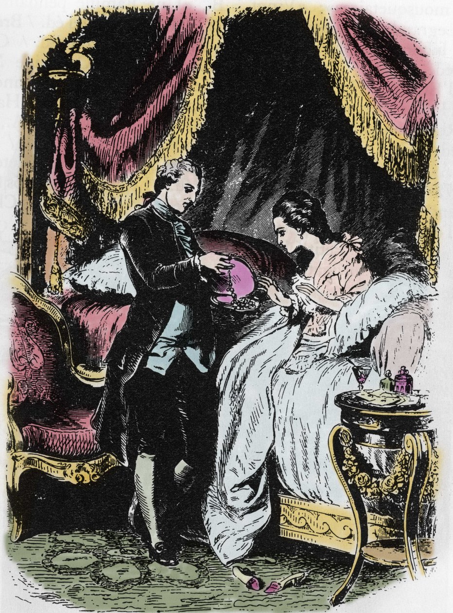 El licor de la reina inspira el caso del collar. Dibujo de Felix Philippoteaux (1815-1884) para “El collar de la reina” de Alexandre Dumas. de Felix Philippoteaux