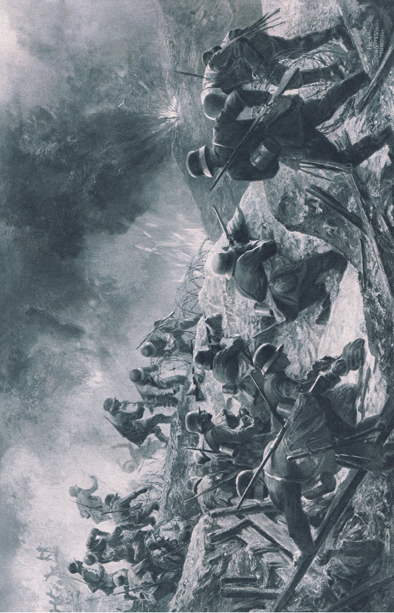 Ataque, ilustración de Hindenburg publicada por Daterlandischer Derlag C U Weller Berlin de Felix Schwormstadt