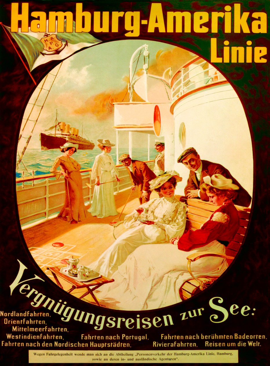 Crucero de placer en el mar, cartel publicitario de la Hamburg American Line, 1904 de Felix Schwormstadt