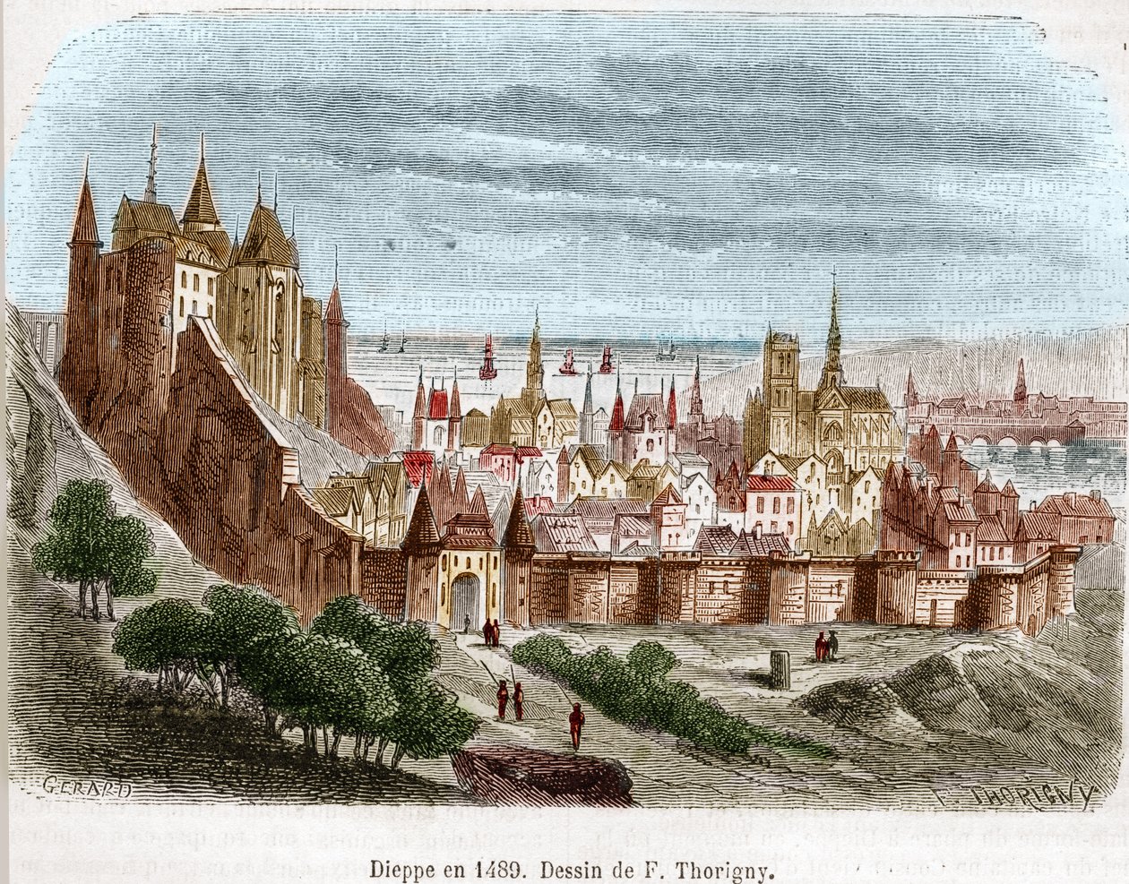 La ciudad de Dieppe con su castillo en Normandía en 1489 de Felix Thorigny