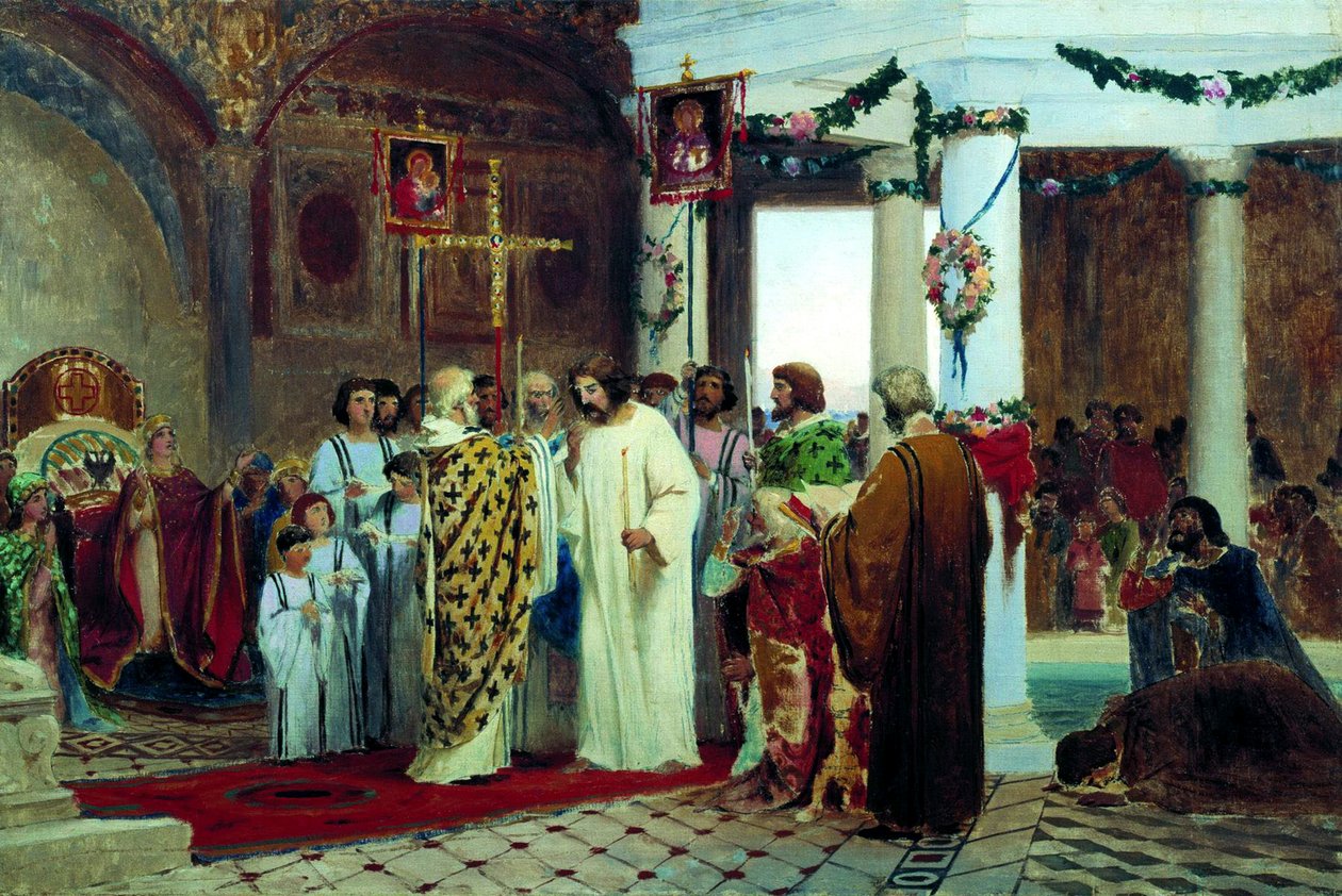 El bautismo del gran príncipe de Kiev Vladimir el Grande en 987, 1883 de Feodor Andreyevich Bronnikov