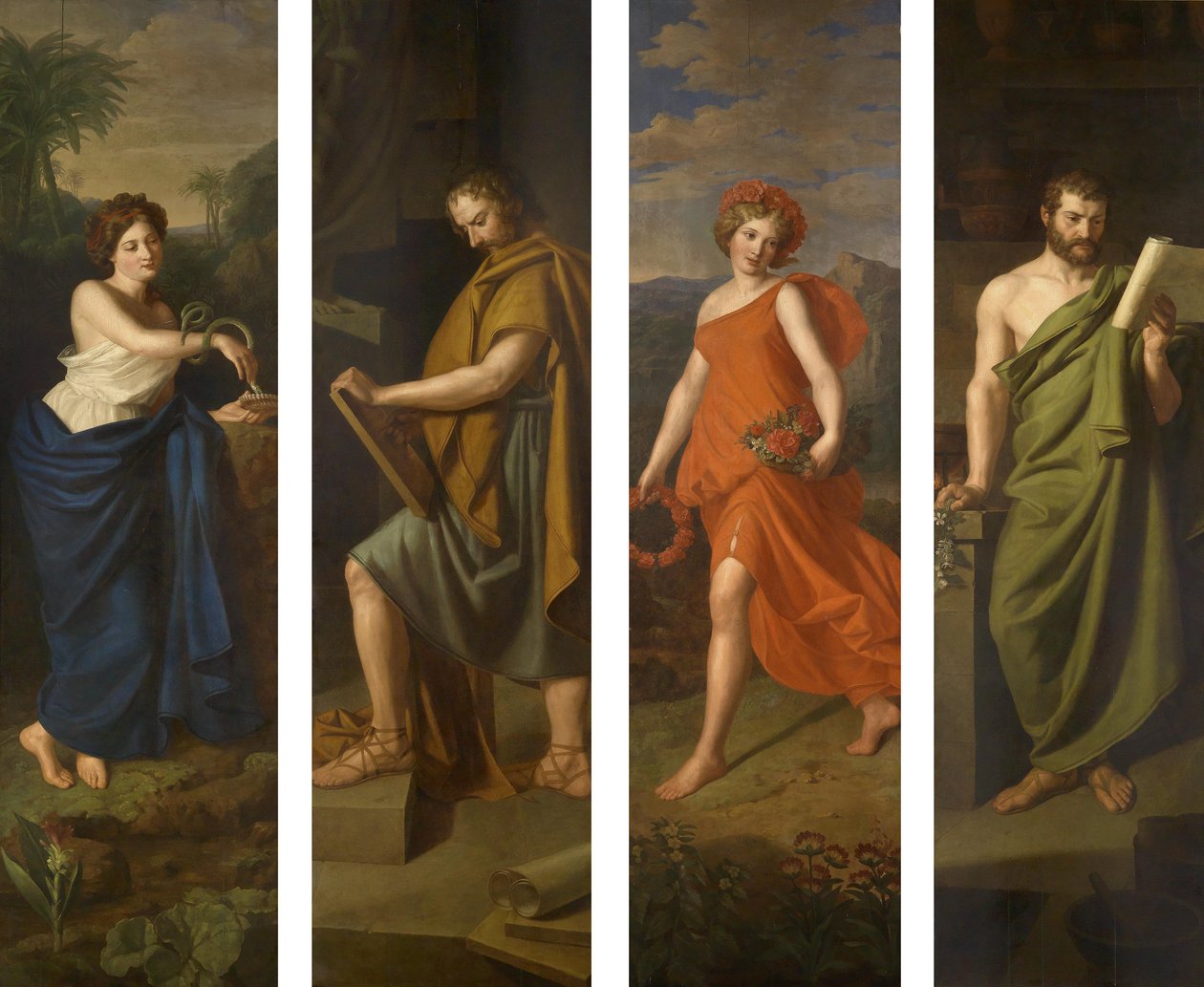 Higieia, Hipócrates, Flora y Galeno de Ferdinand Georg Waldmuller