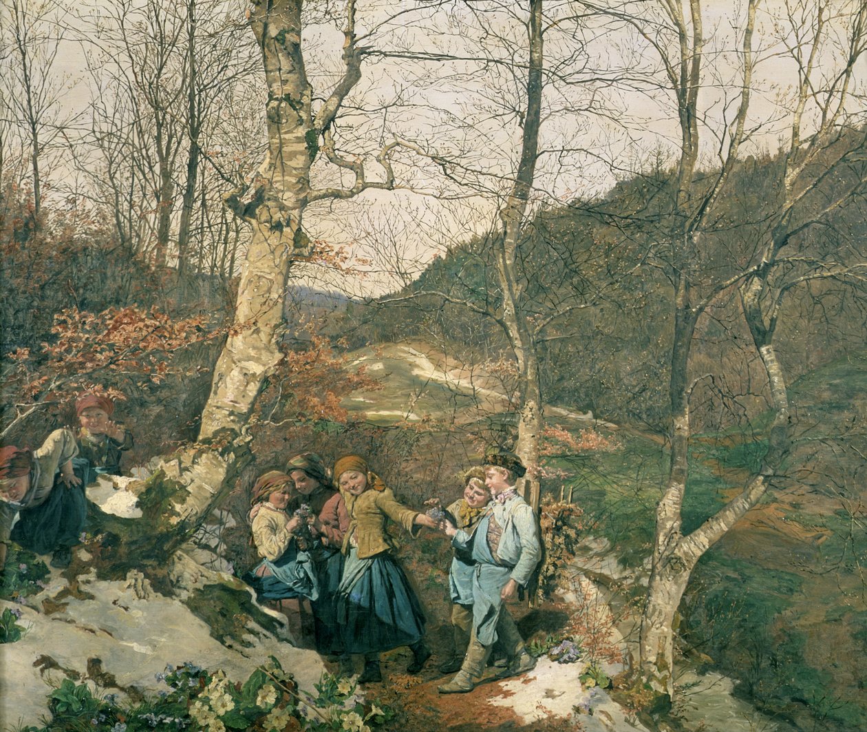 Primavera temprana en los bosques de Viena (Los recolectores de violetas) de Ferdinand Georg Waldmuller