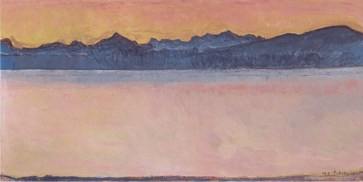Lago de Ginebra con Mont-Blanc en el amanecer de Ferdinand Hodler