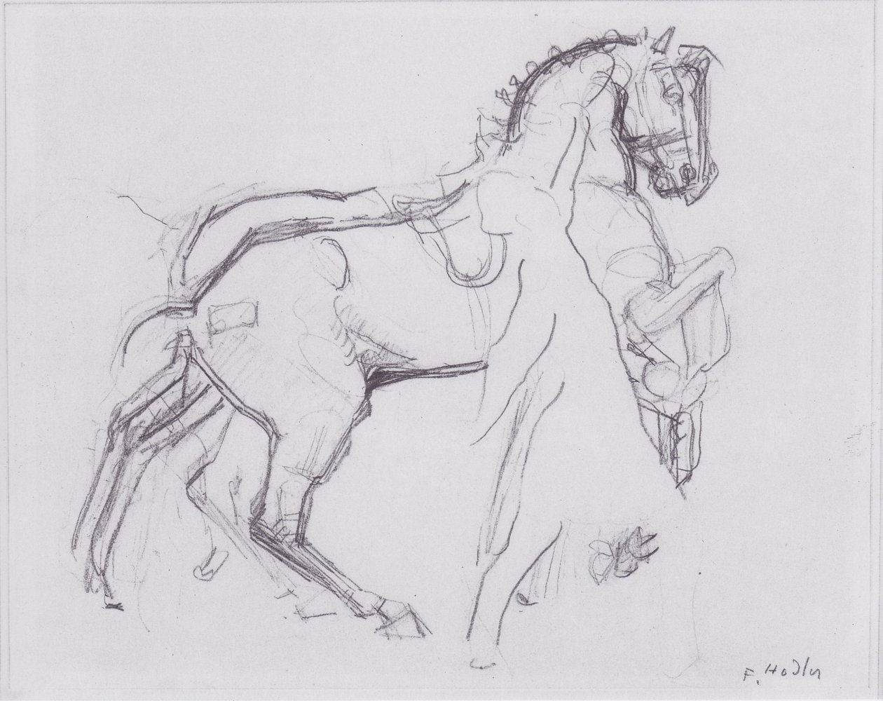 Caballerista marchando hacia la derecha con caballo de Ferdinand Hodler