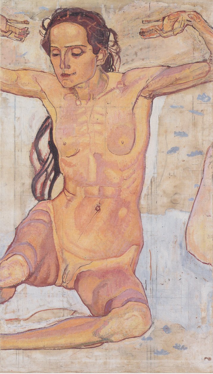 Desnudo femenino sentado con brazos levantados de Ferdinand Hodler