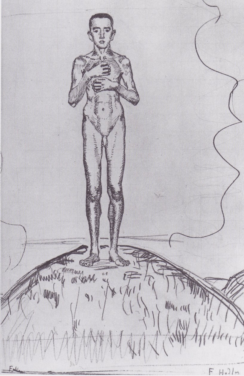 Joven de pie en una colina de Ferdinand Hodler
