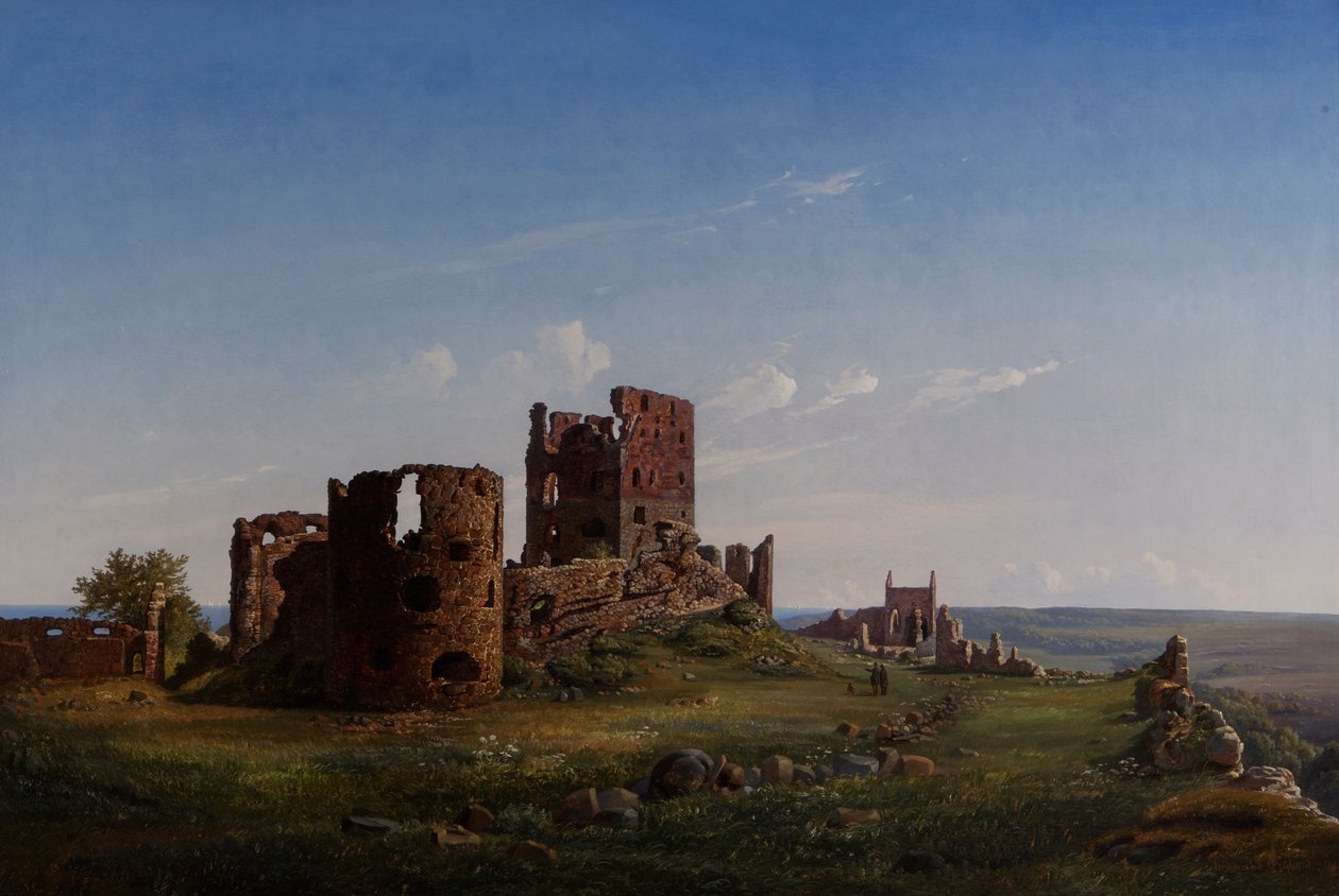 Vista del castillo en ruinas de Hammershus de Ferdinand Richardt