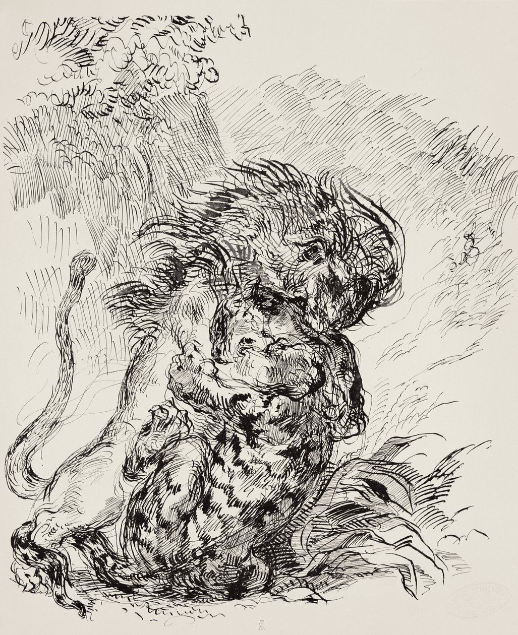 Un león atacando a un tigre de Ferdinand Victor Eugene Delacroix