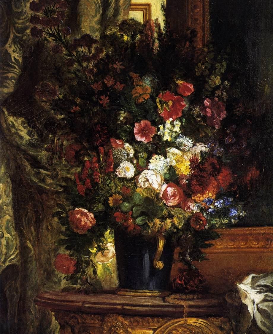 Un jarrón de flores en una consola de Ferdinand Victor Eugene Delacroix