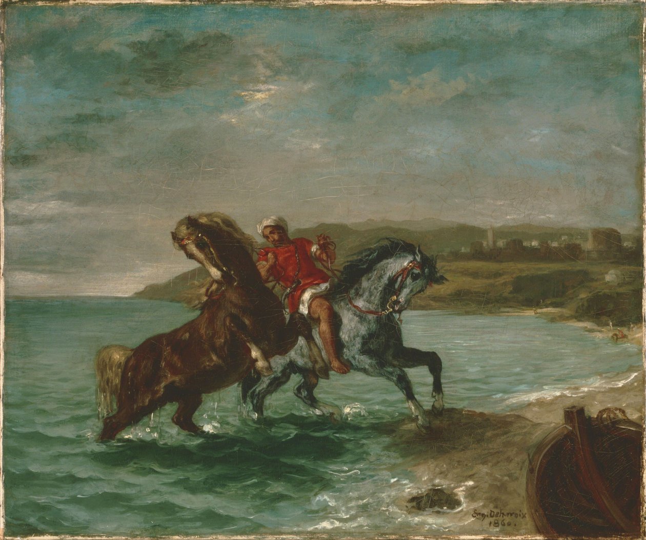 Caballos saliendo del mar de Ferdinand Victor Eugene Delacroix