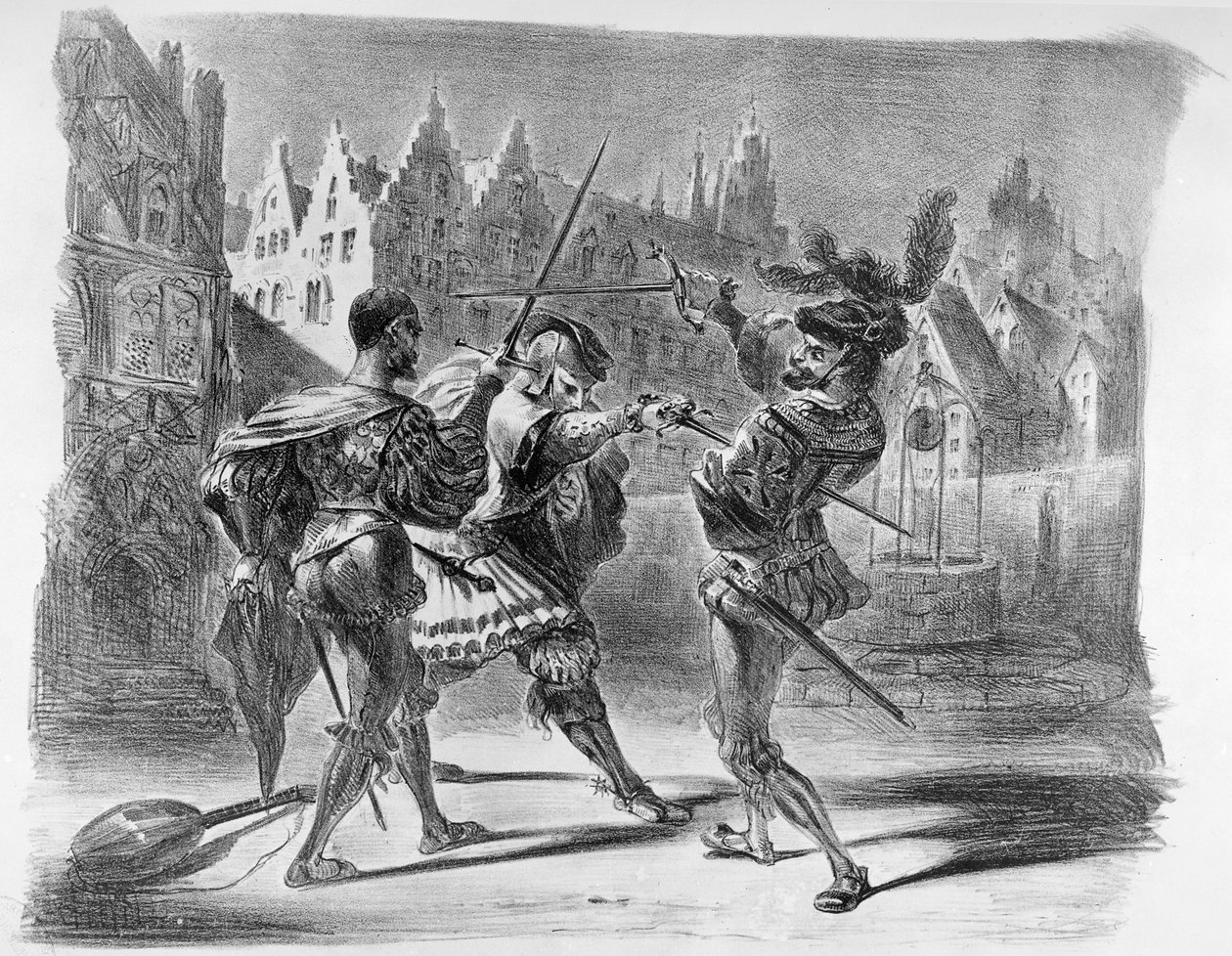 Duelo entre Fausto y Valentín, de Fausto de Goethe, después de 1828 de Ferdinand Victor Eugene Delacroix
