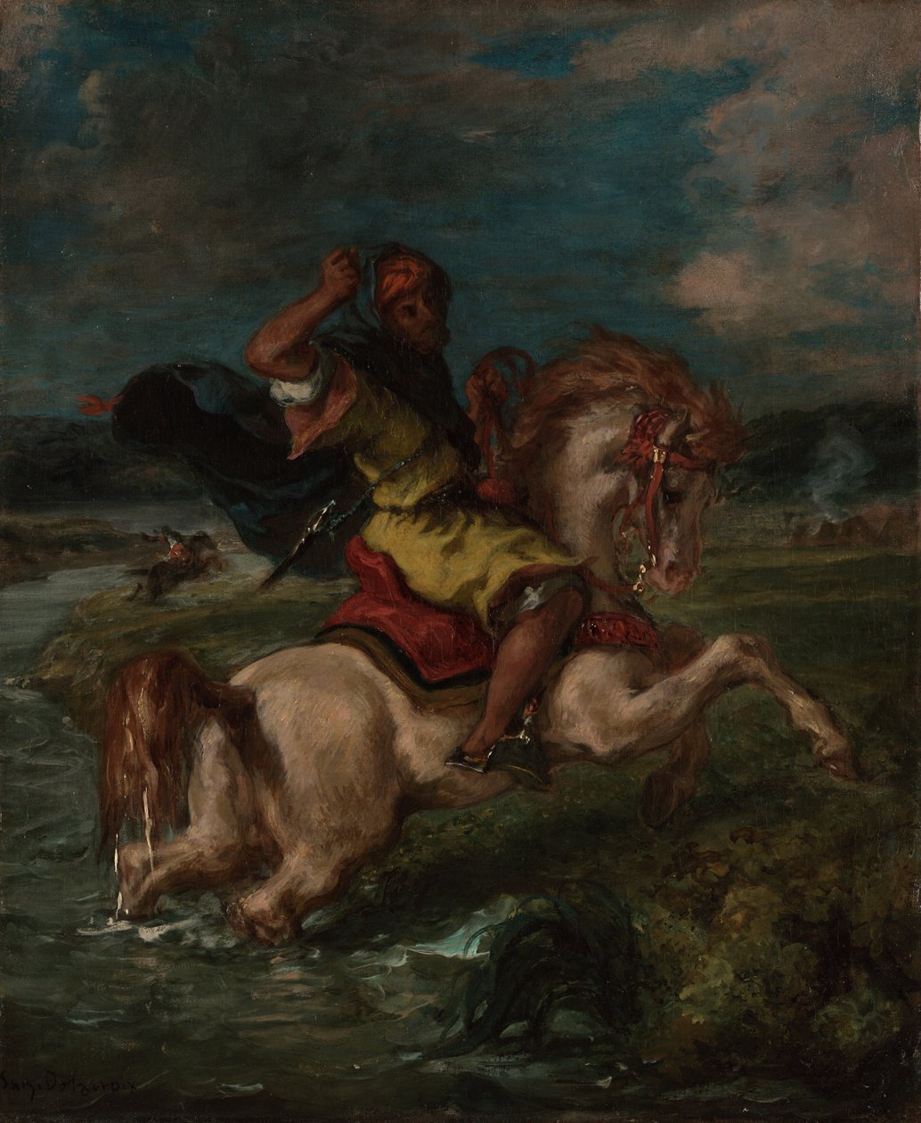 Jinete marroquí cruzando un vado de Ferdinand Victor Eugene Delacroix