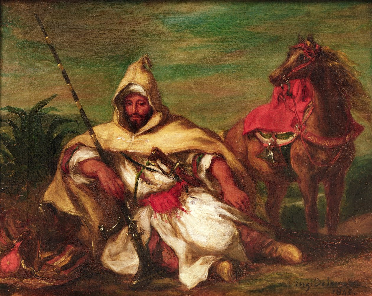 Soldado marroquí sentado cerca de su caballo, 1845 de Ferdinand Victor Eugene Delacroix