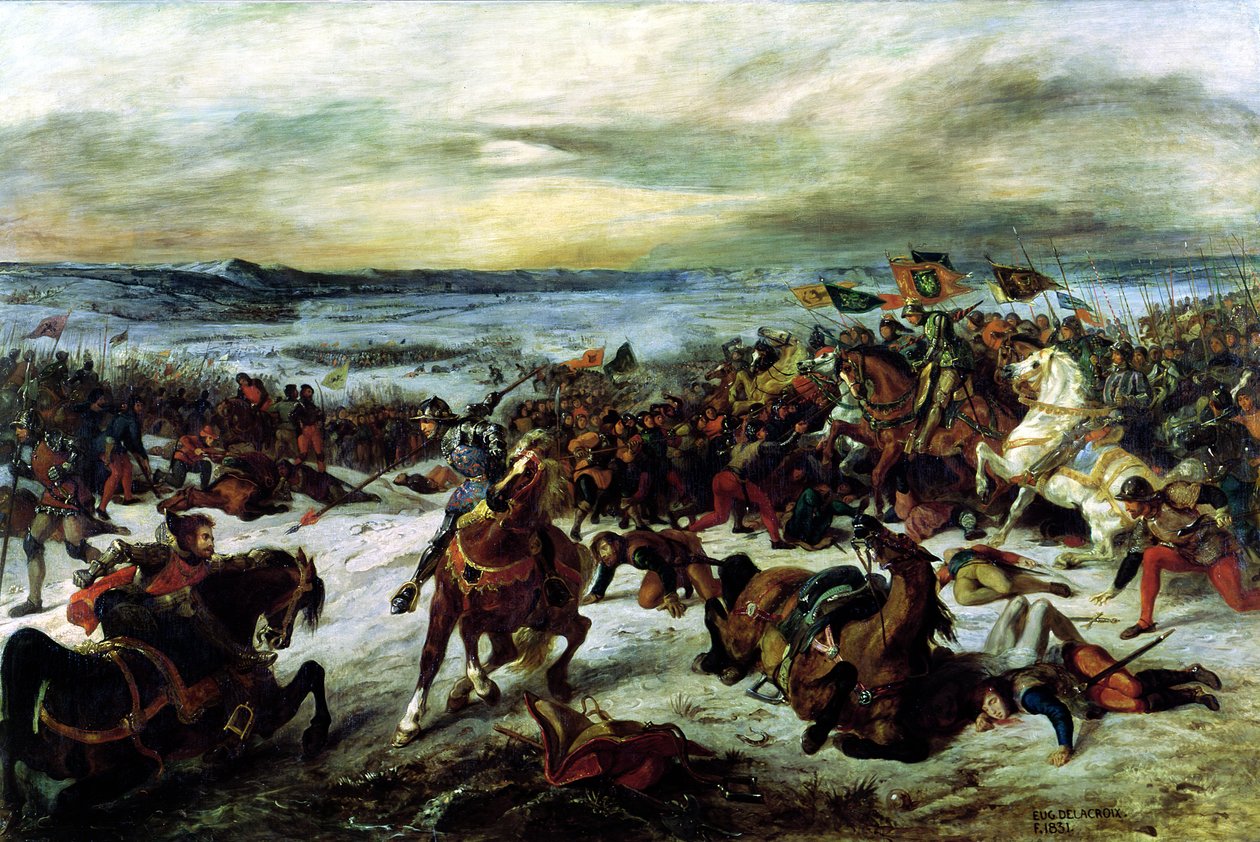 La muerte de Carlos el Temerario (1433-77) en la Batalla de Nancy, 5 de enero de 1477, 1831 de Ferdinand Victor Eugene Delacroix