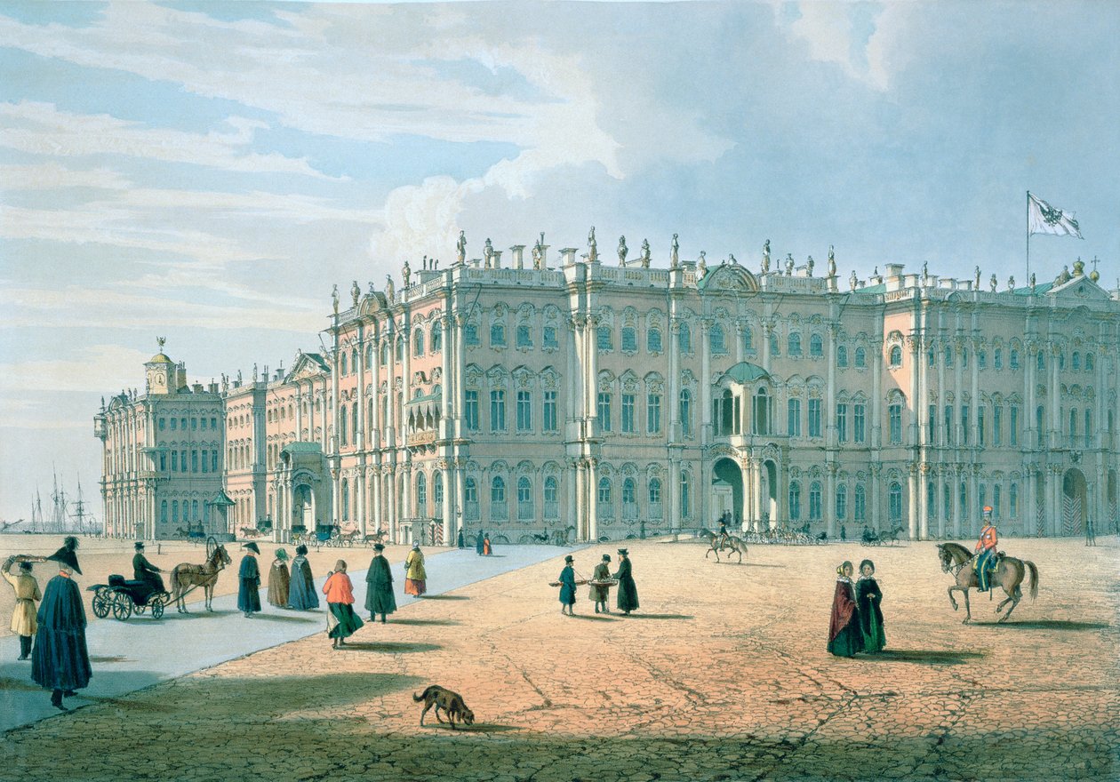 El Palacio de Invierno visto desde el Pasaje del Palacio, San Petersburgo, c.1840 de Ferdinand Victor Perrot