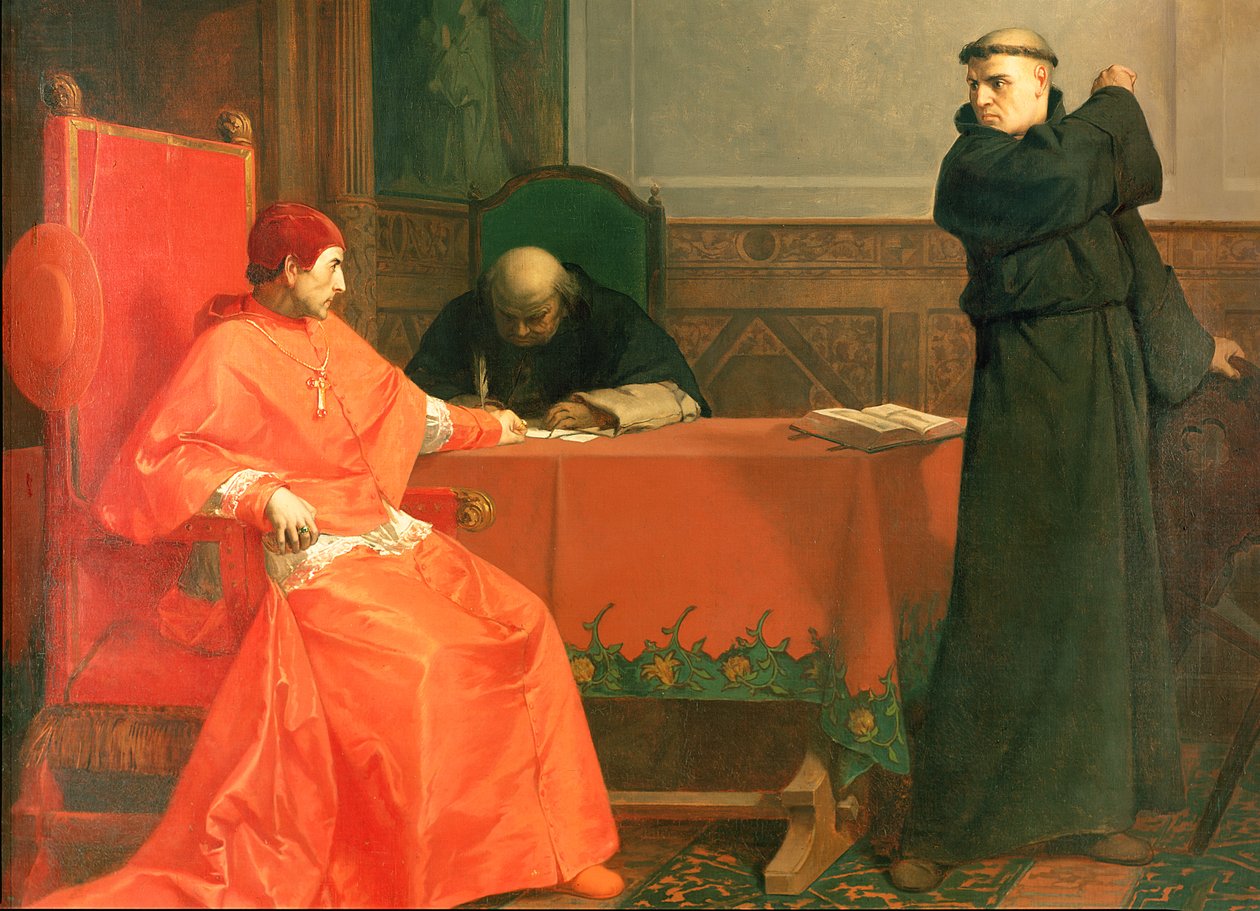 Lutero frente al Cardenal Cayetano durante la controversia de sus 95 Tesis, 1870 de Ferdinand Wilhelm Pauwels