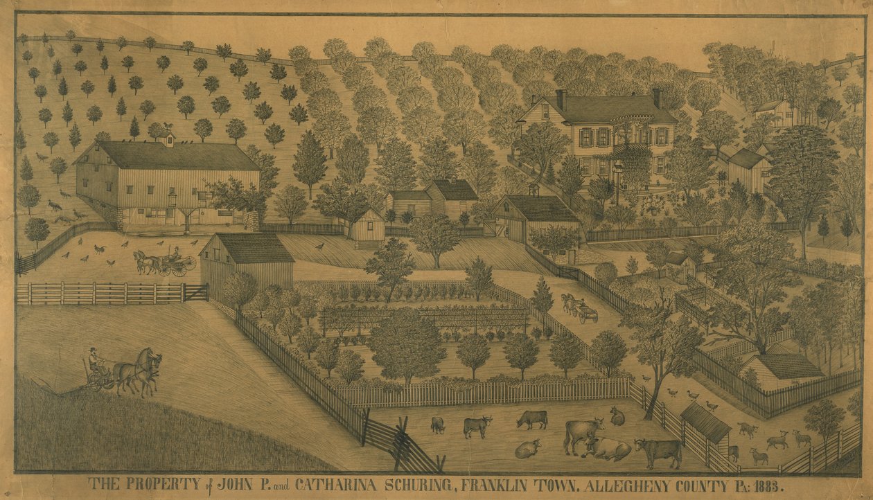 Propiedad de John P. y Catharina Schuring, Franklin Town, Condado de Allegheny, Pensilvania, 1883 de Ferdinand A. Brader