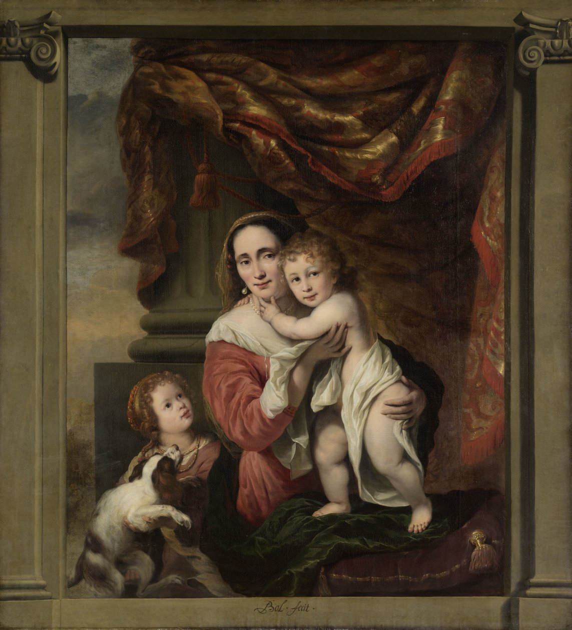 Caritas: Joanna de Geer (1629-1691) con sus hijos Cecilia Trip (1660-1728) y Laurens Trip (n. 1662) de Ferdinand Bol