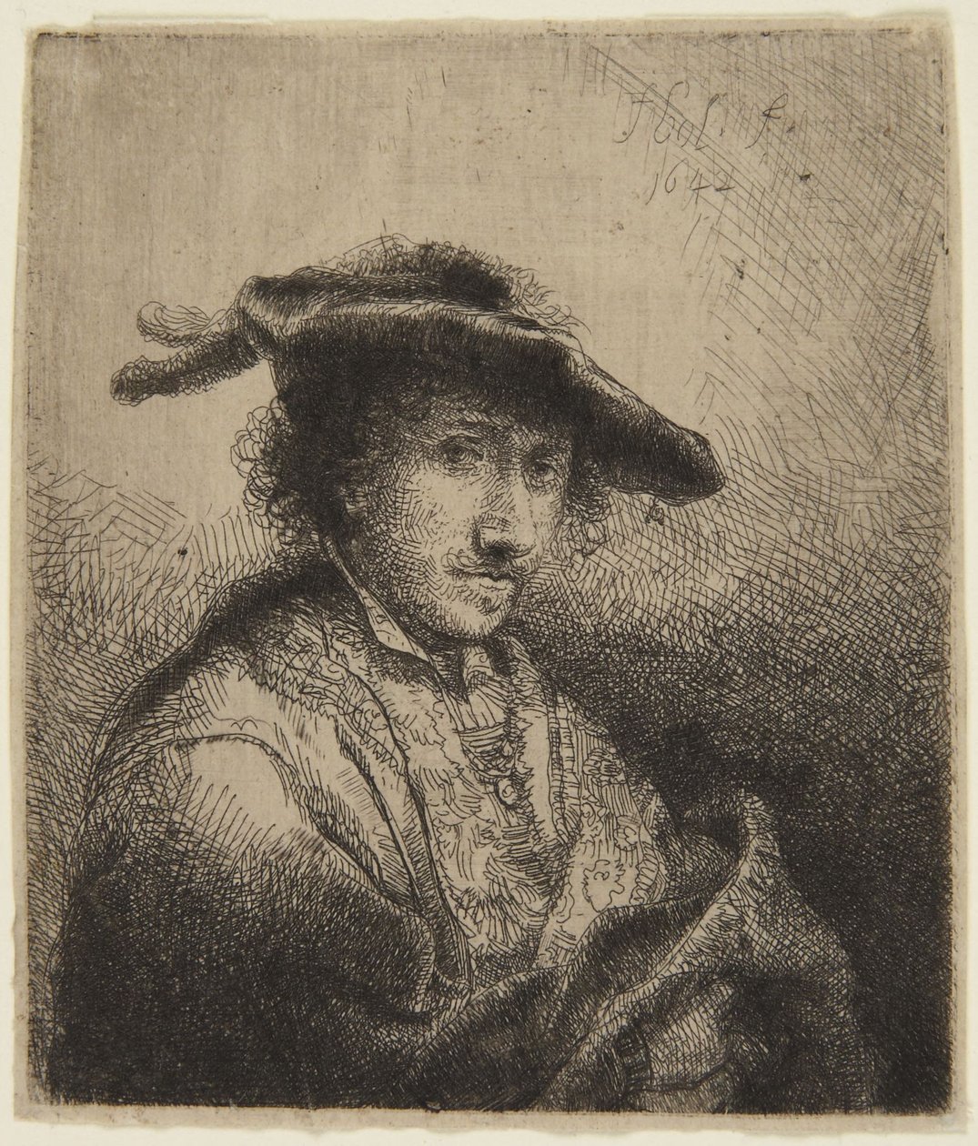 Hombre con pluma en el gorro de Ferdinand Bol