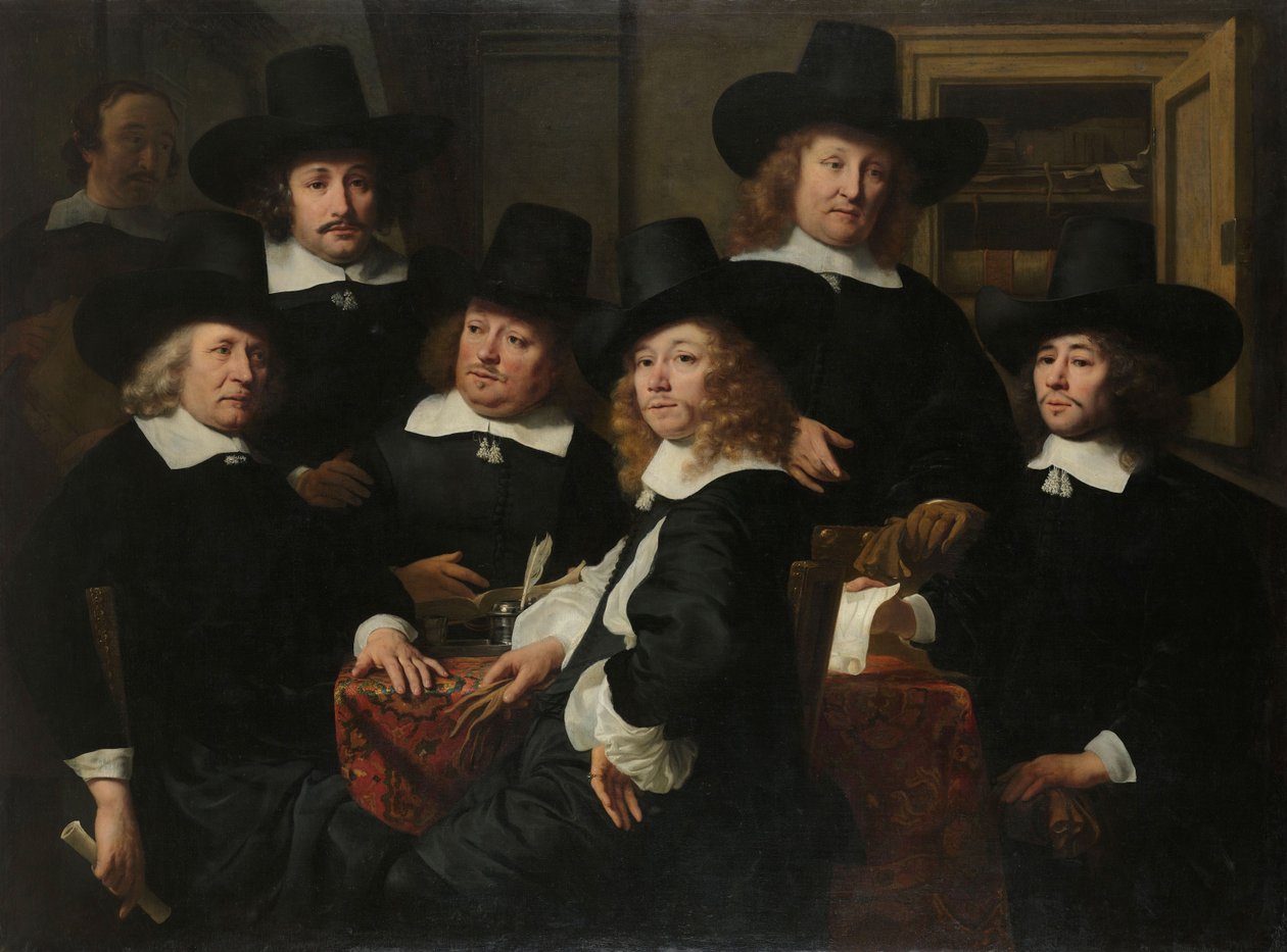 Seis Regentes y el Bedel del Instituto Nieuw Zijds para la Ayuda Exterior a los Pobres, Ámsterdam de Ferdinand Bol