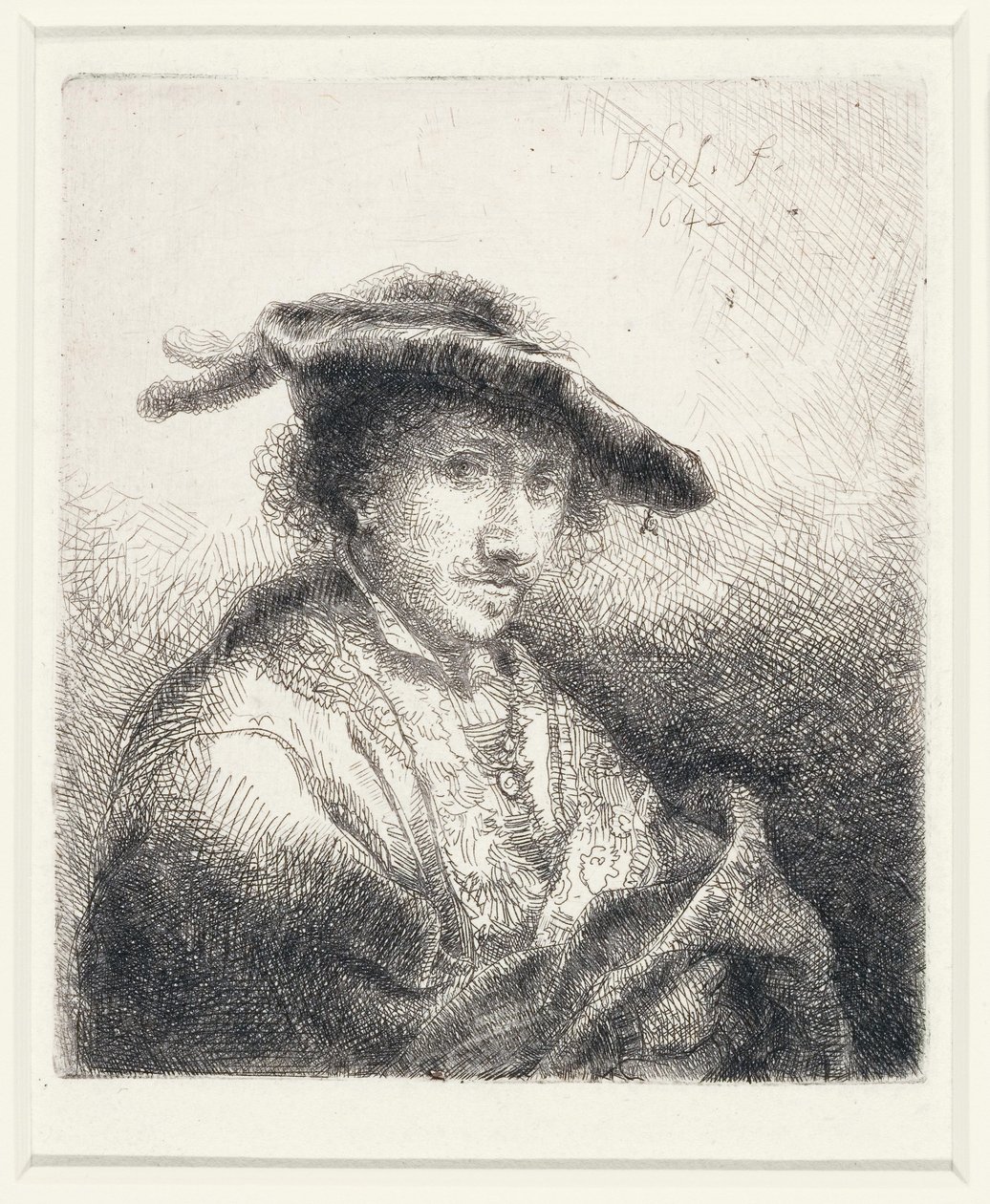 Joven con sombrero con plumas, 1642 de Ferdinand Bol