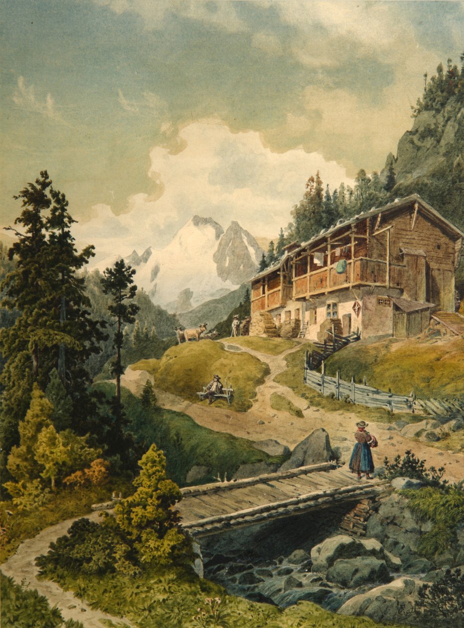 Paisaje alpino con un puente de Ferdinand Gatt