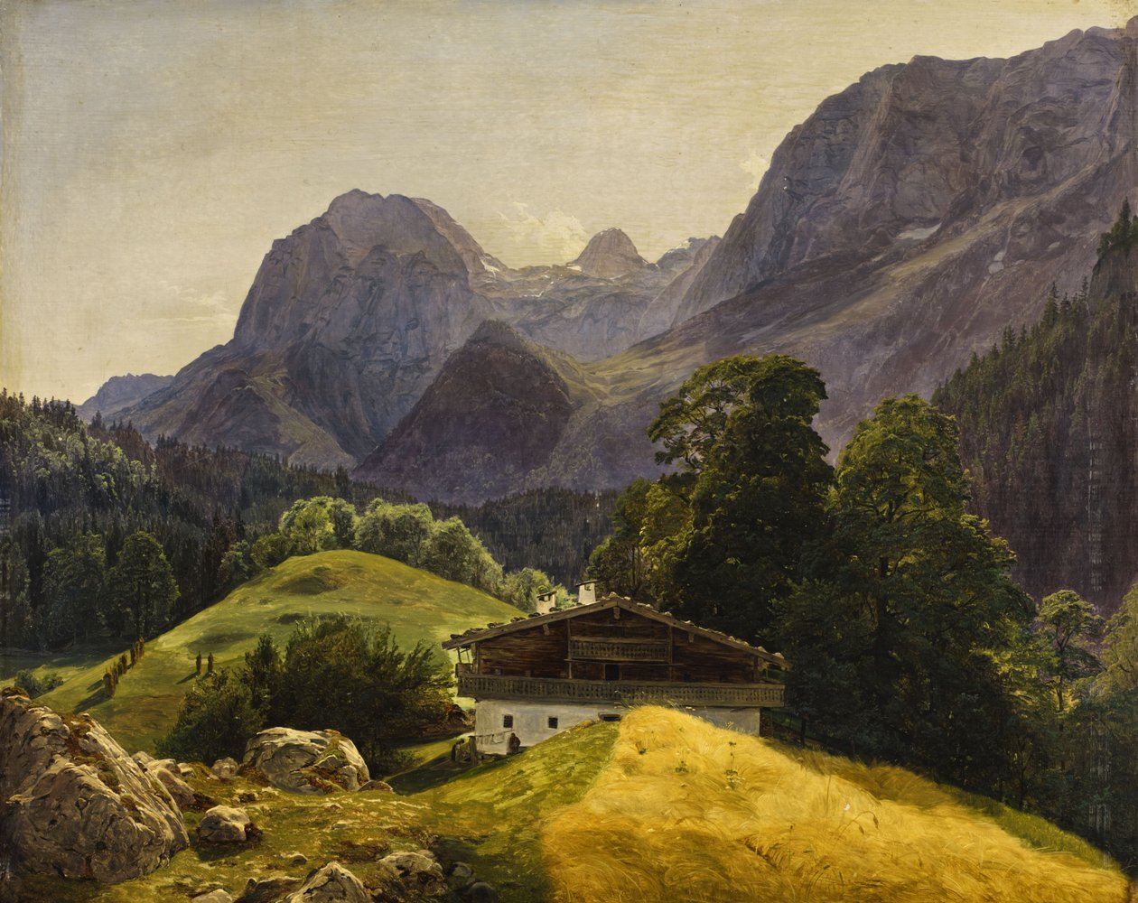 El Taubensee con el Steinberg en el Ramsau cerca de Berchtesgaden, vista al Reiteralpe de Ferdinand Georg Waldmuller