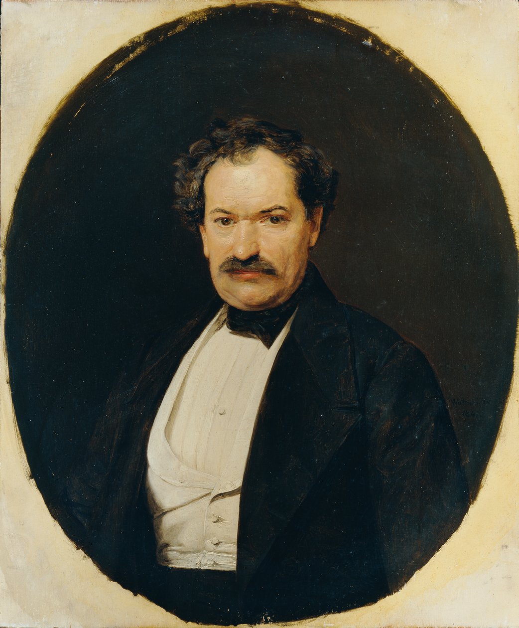 Caballero con abrigo negro y chaleco blanco de Ferdinand Georg Waldmuller