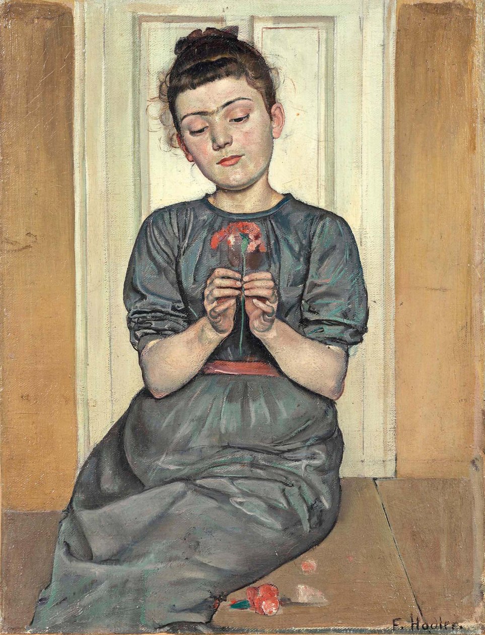 Niña arreglando flores Niña con clavel, c. 1886 de Ferdinand Hodler
