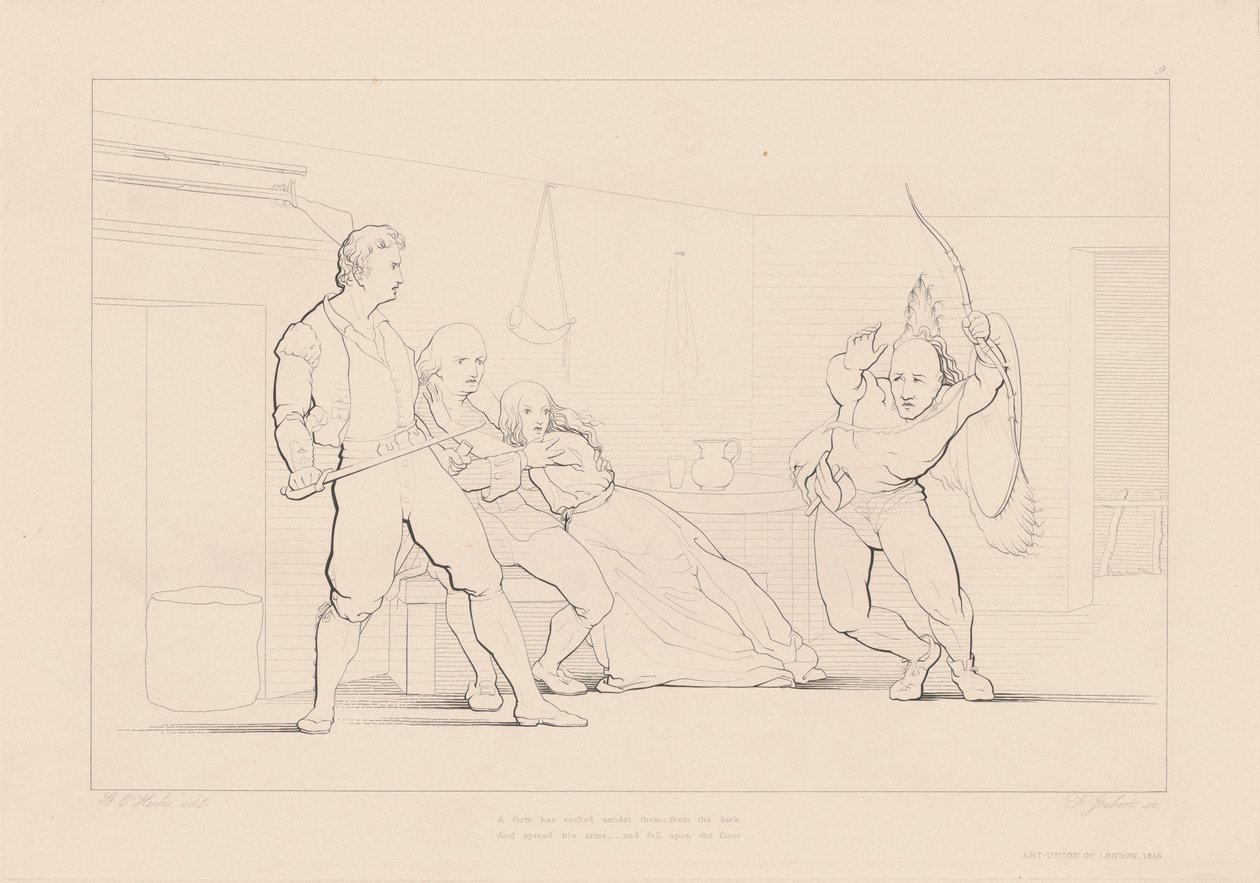 Una forma ha irrumpido entre ellos desde la oscuridad de Ferdinand Joubert, after George Elgar Hicks