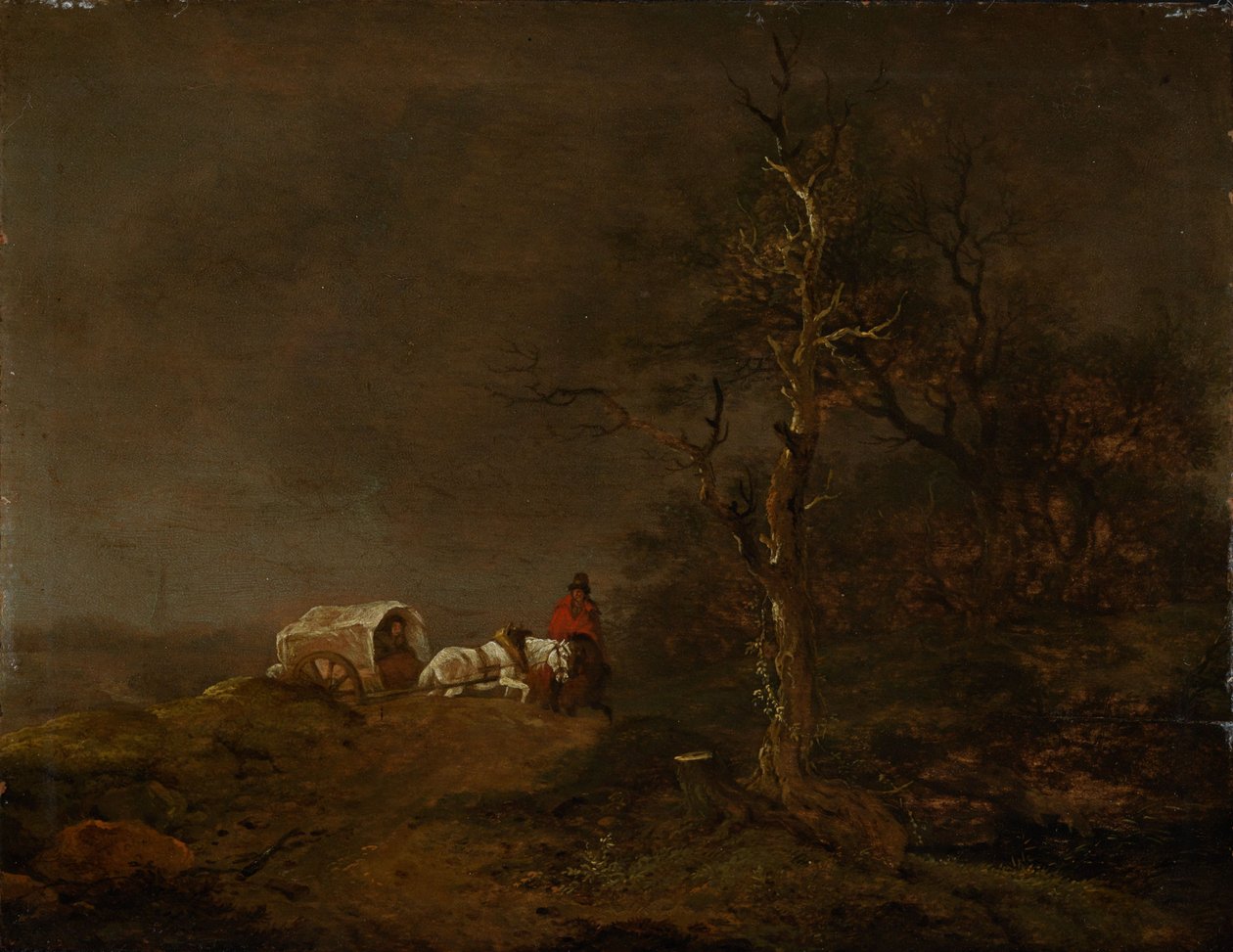 Paisaje de tormenta con carro campesino de Ferdinand Kobell