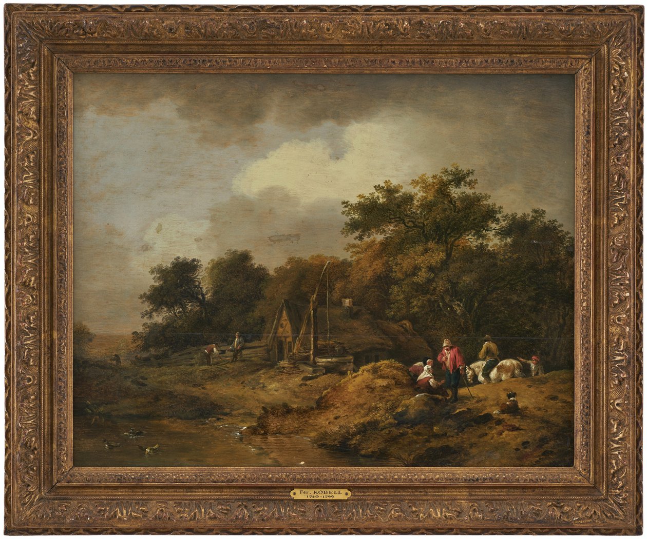 Paisaje con cabaña y pozo de balancín de Ferdinand Kobell
