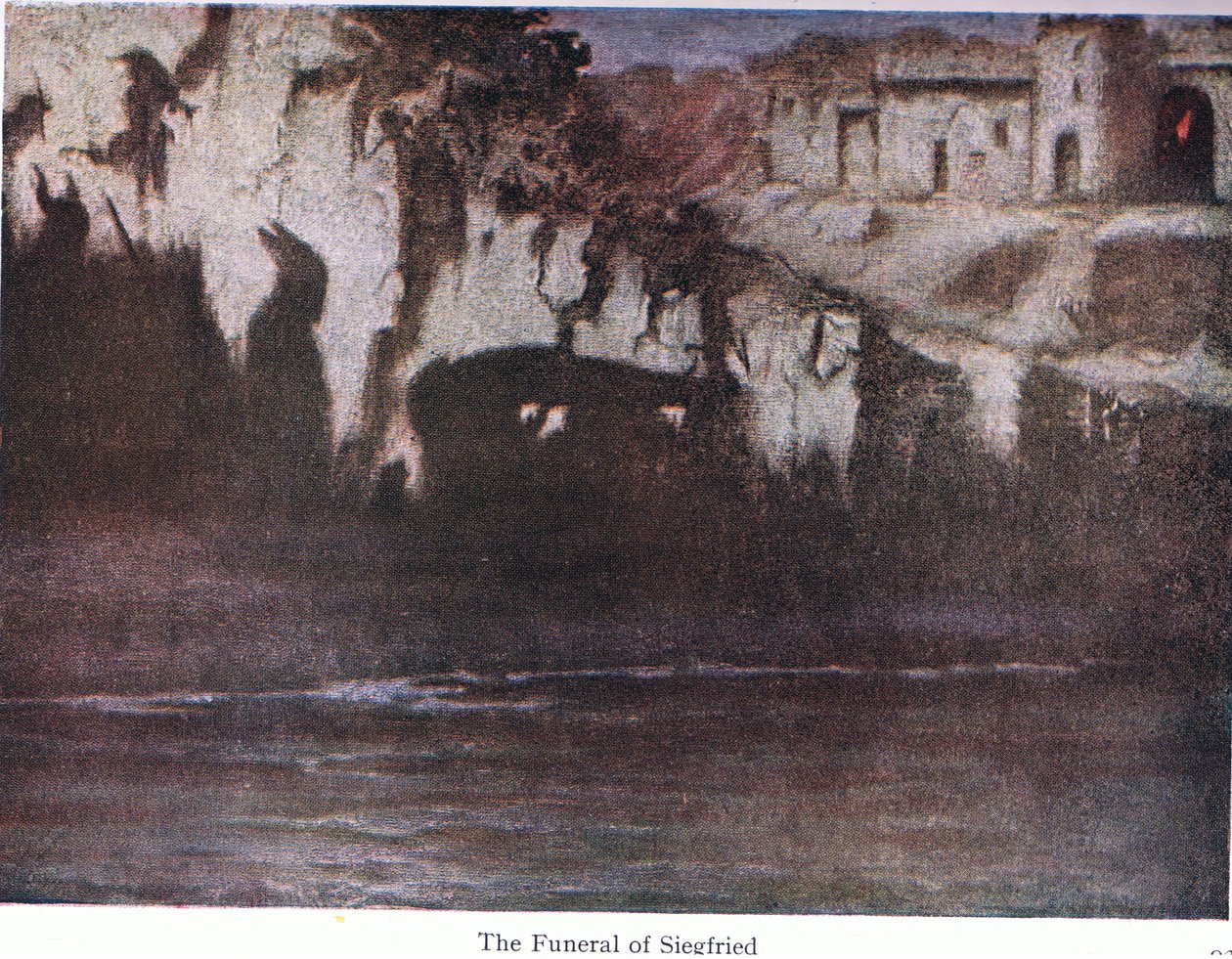 El funeral de Siegfried, ilustración de Las historias de las óperas de Wagner, pub. por George Harrap & Co Ltd 1932 de Ferdinand Lecke