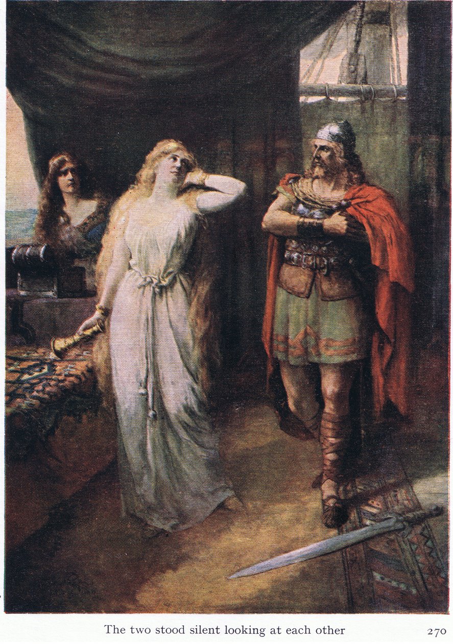 Los dos se miraron, ilustración de Las historias de las óperas de Wagner publicada por George Harrap & Co Ltd 1932 de Ferdinand Lecke