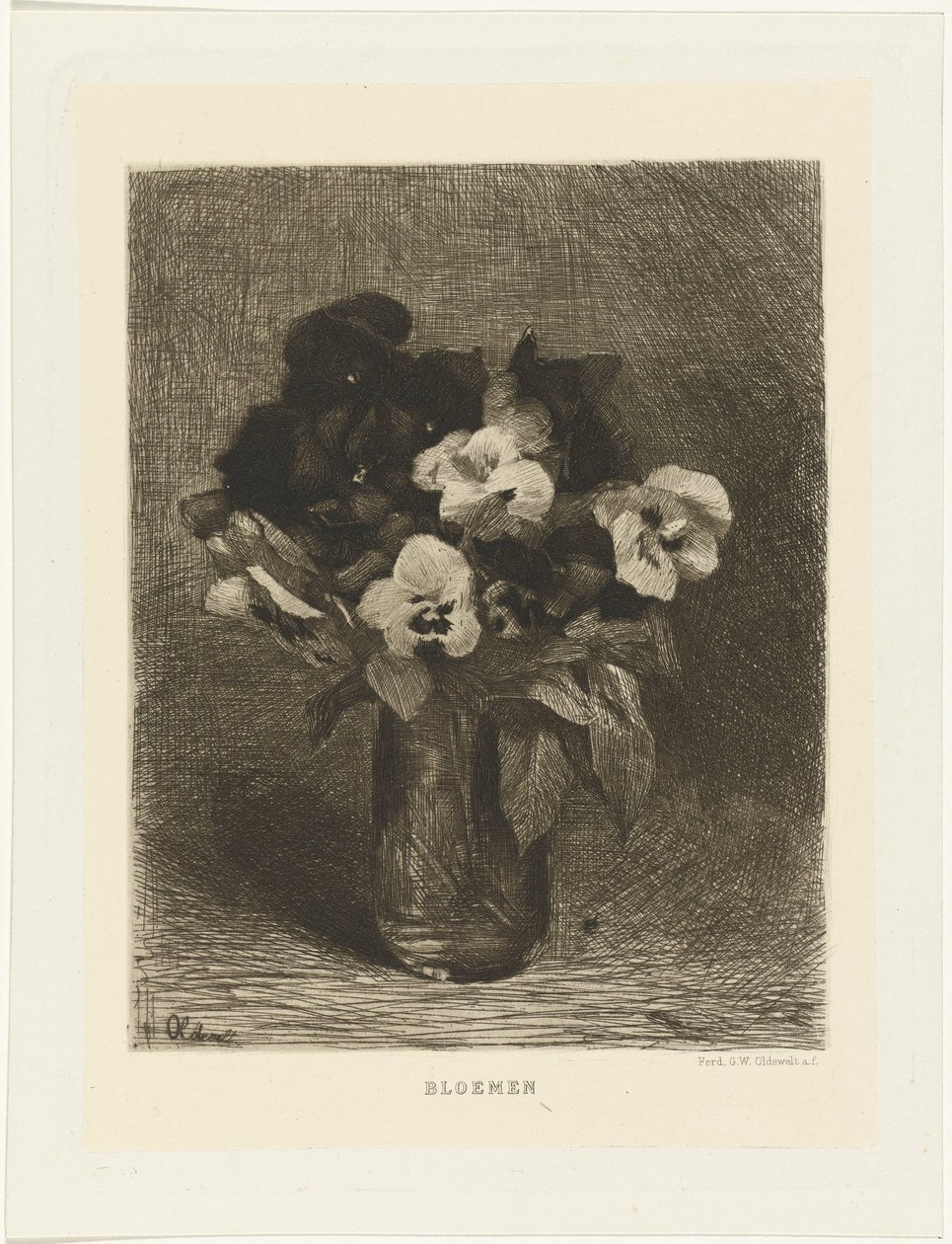 Violetas en un florero Flores (título en objeto) de Ferdinand Oldewelt