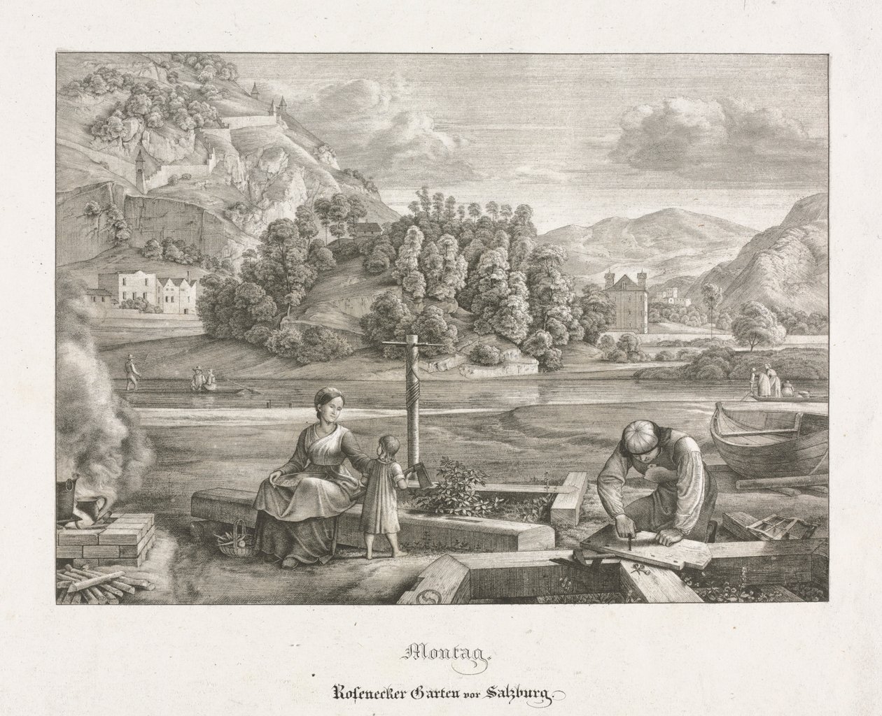 Siete vistas en Salzburgo y Berchtesgaden: Lunes: Jardín Rosenecker Salzburgo, 1823 de Ferdinand Olivier